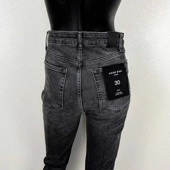 ANINE BING Beck High Rise Skinny Slim Jeans Dark Grey Size 30 NWT